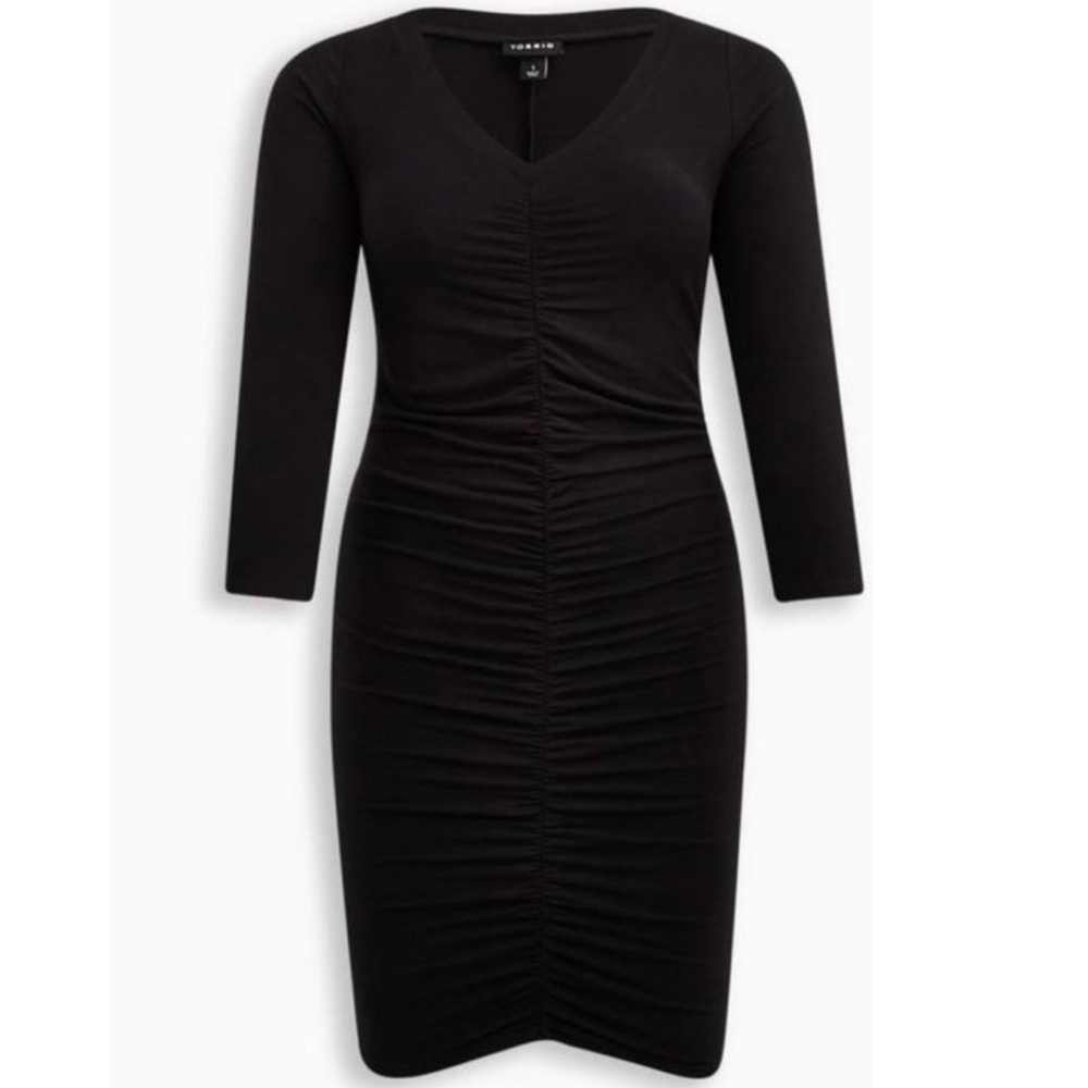 NWT Torrid Black V-Neck Ruched Bodycon Dress - Size 3